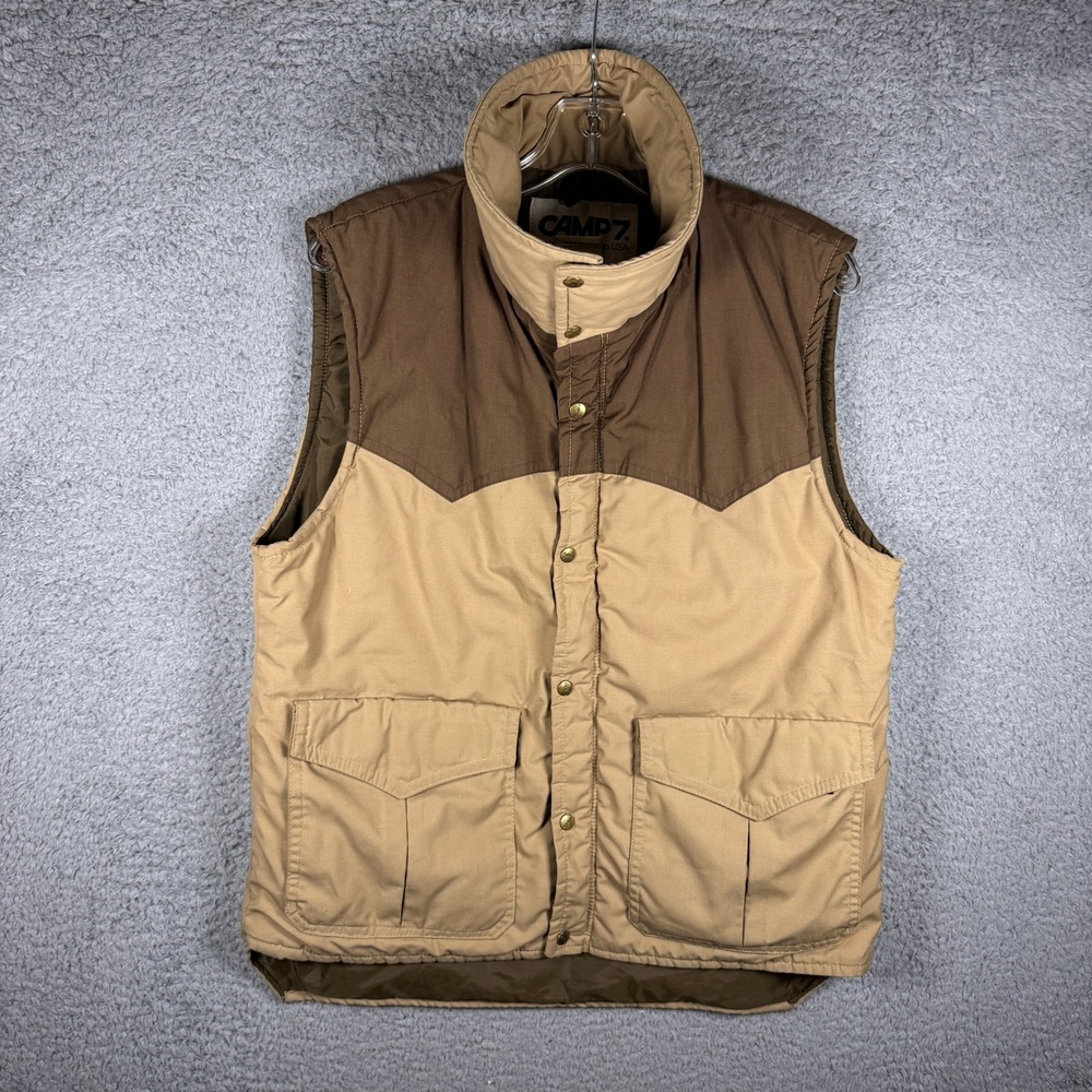 Camp 7 Boulder Colorado Vintage Western Puffer Vest Mens Large Tan Brown USA
